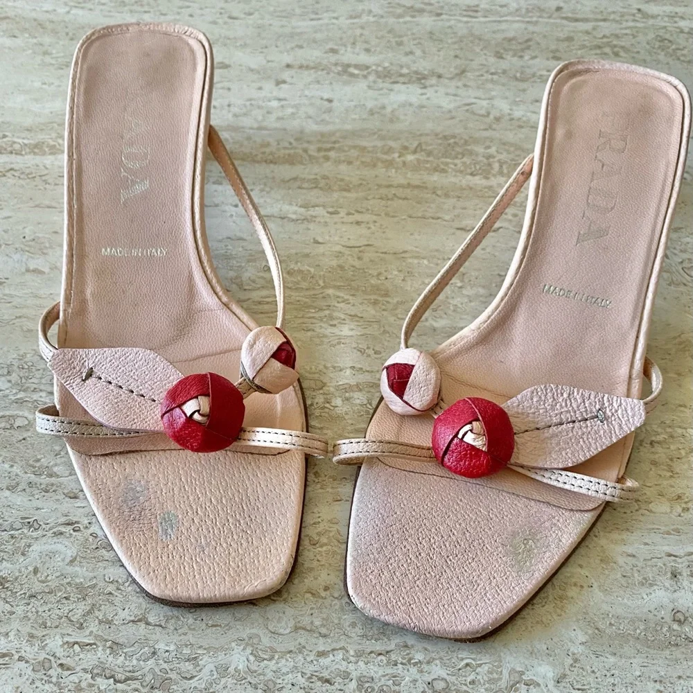Vintage Prada Rosebud Kitten Heel Sandals - Picture 6 of 9